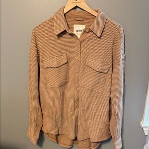 Aerie Tan Checkered Button-Up Shirt
